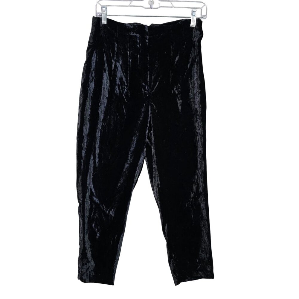 Womens Zara Black Velvet High-Waist Pants 100% Polyester Back Zipper Size S